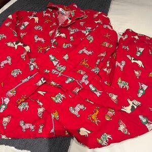 Old Navy Sm top Med bottom Christmas doggie flannel PJs used